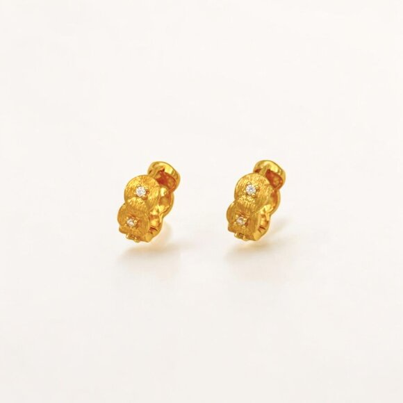 Tulle Textured Gold Woven Sparkle Huggie Hoops - Picture 2 of 5